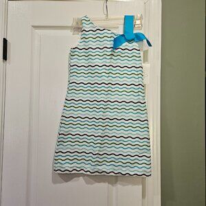 Maggie Breen Girl's Size 7 Blue and Green Striped Dress With Ribbon Strap NWT